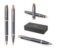 PARKER IM Writing Set Ballpoint Pen + Fountain Pen with Personalised Engraving - Personalised Luxury Pen - The Finishing Touch Collection Gift for Wedding, Birthday, Office (Slate)