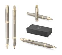 PARKER IM Writing Set Ballpoint Pen + Rollerball Pen with Personalised Engraving - Personalised Luxury Pen - The Finishing Touch Collection Gift for Wedding, Birthday, Office (Sandstone)