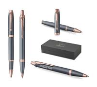 PARKER IM Writing Set Ballpoint Pen + Rollerball Pen with Personalised Engraving - Personalised Luxury Pen - The Finishing Touch Collection Gift for Wedding, Birthday, Office (Slate)