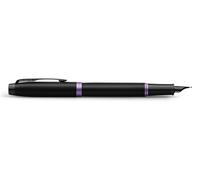 Parker IM Vibrant Rings Fountain Pen | Satin Black Lacquer with Amethyst Purple Accents | Medium Point with Blue Ink Refill | Gift Box