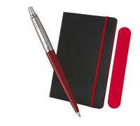 Parker Jotter Ballpoint Pen Red + A5 Deluxe Notebook Set - Classic Writing Gift Set for Office, Students, or Everyday Notes - Retro Design with Smooth Ink Flow - Business Set