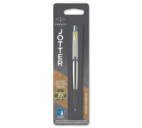 Parker Jotter Ballpoint Pen | Stainless Steel with Golden Trim | Medium Point Blue Ink