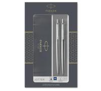 Parker Jotter Duo Gift Set with Ballpoint Pen & Mechanical Pencil (0.5mm) , Stainless Steel with Chrome Trim , Handwriting Pens & Stationery Supplies , Blue Ink Refill