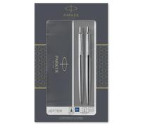 Parker Jotter Duo Gift Set with Ballpoint Pen & Mechanical Pencil (0.5mm) , Stainless Steel with Chrome Trim , Handwriting Pens & Stationery Supplies