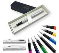 Parker Jotter Fountain Pen Personalised Pen Engraved In Classy Gift Box Ideal, Birthday, Valentines, Mothers or Fathers Day Engraved Parker Pen with Laser Engraving (Stainless Steel Chrome Trim)