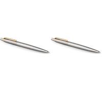 PARKER Jotter Gel Pen | Stainless Steel with Gold Trim | Medium Point Black Ink (0.7 mm) (Pack of 2)
