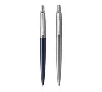 Parker Jotter London Two Pen Set with Chrome Trim Medium Nib Blue and Black Ink