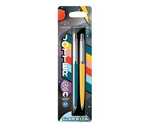 Parker Jotter Originals Ballpoint Pens | Glam Rock Collection | Peacock Blue & Sunshine Yellow | Blue Ink | 2 Count