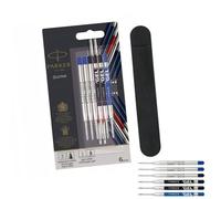 Parker Jotter Pen Refill Discovery Pack - 3 Quinkflow Ballpoint + 3 Gel Ink Refills | Medium Tip | Compatible with Parker Pens | Gift Pouch Included