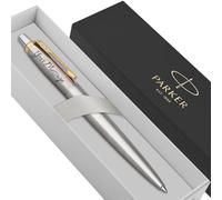 Parker Jotter Stainless Steel personalised parker pen engraved In Classy Gift Box Ideal Valentine's day, Birthday or Fathers Day Gift Perfect For Men & Women With Laser Engraving (Silver & Gold)