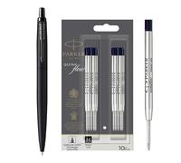 Parker Jotter XL Ballpoint Pen | Monochrome Matte Black | Medium Point | Blue Ink | Gift Box | Set with 10 Count Black QUINKflow Ink Pen Refills