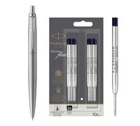 Parker Jotter XL Ballpoint Pen | Monochrome Stainless | Medium Point | Black Ink | Gift Box | Set with 10 Count Black QUINKflow Ink Pen Refills