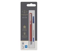 Parker Medium Point Vector Rollerball Pen, Red with Chrome Trim, Blue Ink, Blister Pack