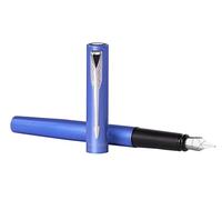 Parker Parker Vector XL Fountain Pen, Metallic Blue Lacquer on Brass, Fine Point with Black Ink Refill, Prestige Box,(2130438Z)