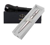 PARKER Personalised Engraved Jotter Ballpoint/Fountain Pen/Set in a Leather Pouch, Personalised Gifts For Anniversary, Christmas - Enter Your Custom Text (Chrome Black Ink)