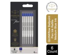 Parker QUINK flow Ballpoint Pen Medium Tip Blue Ink Refills, 6 Refills