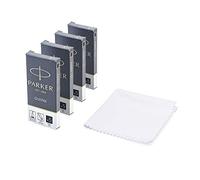 Parker Quink Fountain Pen Refills, Long Cartridges Black Ink, Pack of 20 with Polishing Cloth