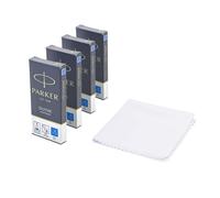 Parker Quink Fountain Pen Refills, Long Cartridges Washable Blue Ink, Pack of 20 with Polishing Cloth