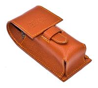 Parker Safety Razor Genuine Leather Travel Shave Brush Case (Saddle Brown)