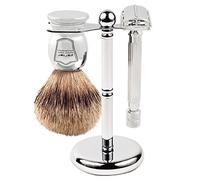Parker Safety Razor Parker 82R Safety Razor Shave Set - Includes Pure Badger Brush, Stand & Parker 82R Heavyweight Butterfly Open Safety Razor