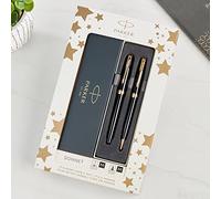 Parker Sonnet Ballpoint & Fountain Pen Set - Gloss Black with Gold Trim - Personalised Pen Luxury Gift for CEO, Executives, Managers