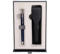 PARKER Sonnet Ballpoint Pen, Blue Lacquer, Palladium Trims, Medium Point, Black ink refill - Gift Set + black pen pouch