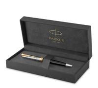 PARKER Sonnet Ballpoint Pen | Premium Metal and Black Gloss Finish with Gold Trim | Medium Point with Black Ink Refill | Gift Box