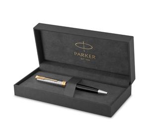 Parker Sonnet Ballpoint Pen | Premium Metal and Black Gloss Finish with Gold Trim | Medium Point with Black Ink Refill | Gift Box