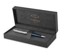 PARKER Sonnet Ballpoint Pen | Premium Metal and Blue Satin Finish with Chrome Trim | Medium Point with Black Ink Refill | Gift Box