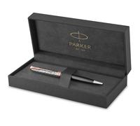 PARKER Sonnet Ballpoint Pen | Premium Metal and Grey Satin Finish with Rose Gold Trim | Medium Point with Black Ink Refill | Gift Box