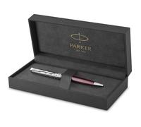 PARKER Sonnet Ballpoint Pen | Premium Metal and Red Satin Finish with Chrome Trim | Medium Point with Black Ink Refill | Gift Box