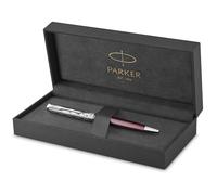 Parker Sonnet Ballpoint Pen | Premium Metal and Red Satin Finish with Chrome Trim | Medium Point with Black Ink Refill | Gift Box