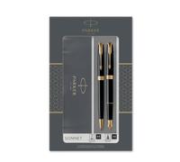 Parker Sonnet Duo Gift Set With Ballpoint Pen & Fountain Pen (18K Gold Nib), Gloss Black With Gold Trim, Black Refill & Cartridges, Gift Box
