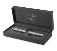 Parker Sonnet Fountain Pen | Chiselled Silver with Gold Trim | Solid 18k Gold Fine Nib | Gift Box