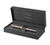 PARKER Sonnet Fountain Pen | Grey Lacquer with Gold Trims | Medium Stainless Steel Nib with Gold Coating | Black Ink Cartridge Refill | Gift Box |
