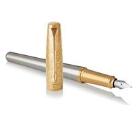 Parker Urban Premium Fountain Pen | Shiny Chrome with Engraved Pattern | Gold Trim | Medium Nib | Black Ink | Gift Boxed
