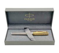 Parker Urban Premium Metal Fountain Pen | Aureate Gold Powder with Intricate Engraved Pattern | Gold Trims | Medium Nib | Black Ink | Luxury Gift Box