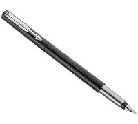 Parker Vector Fountain Pen Set | Black with Chrome Trim | Medium Nib with 5 Washable Blue Ink Cartridges