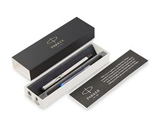 Parker Vector Fountain Pen | Stainless Steel with Chrome Trim | Fine Nib | Blue Ink | Gift Box