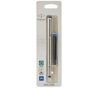 Parker Vector Fountain Pen | Stainless Steel with Chrome Trim | Medium Nib | Blue Ink | Hangtab