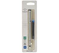 Parker Vector Fountain Pen | Stainless Steel with Chrome Trim | Medium Nib | Blue Ink | Hangtab
