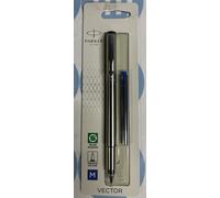 Parker Vector Fountain Pen | Stainless Steel with Chrome Trim | Medium Nib | Blue Ink | Hangtab