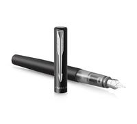 Parker Vector XL Fountain Pen | Metallic Black Lacquer on Brass | Medium Nib with Blue Ink Refill | Gift Box