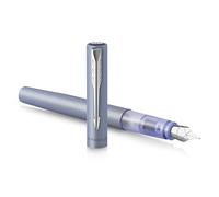 Parker Vector XL Fountain Pen | Metallic Silver-Blue Lacquer on Brass | Medium Nib with Blue Ink Refill | Gift Box