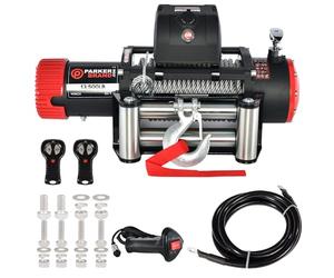 ParkerBrand.com 12V 13,500lb (6-Ton) Electric Recovery Winch - 6.5HP Motor - Steel Cable - Wireless & Wired Remote