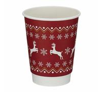 Parkers Foodservice Go-Pak Recyclable Christmas Coffee Cups 12oz - 500 Pack | Red Festive Double Wall | Matt Finish