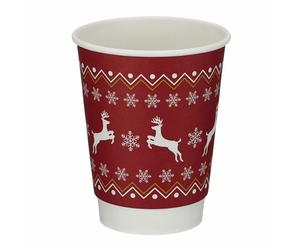 Parkers Foodservice Go-Pak Recyclable Christmas Coffee Cups 12oz - 500 Pack | Red Festive Double Wall | Matt Finish