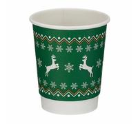 Parkers Foodservice Go-Pak Recyclable Christmas Coffee Cups 8oz - 500 Pack | Green Festive Double Wall | Matt Finish