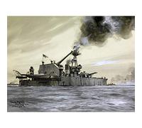 Parkes HMS Lord Clive Shelling German Forts War Painting Large Print Poster Wall Art Decor Picture