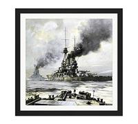 Parkes Pride German Fleet Bayern Surrenders War Painting Square Wooden Framed Wall Art Print Picture 16X16 Inch